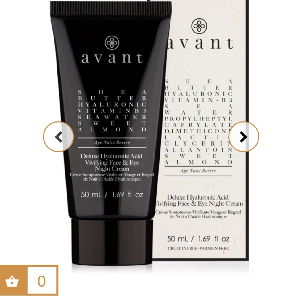 Avant Skincare Deluxe Hyaluronic Acid Vivifying Face and Eye night cream.